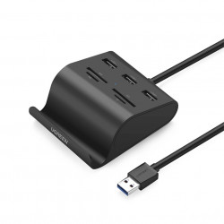 Adaptor UGREEN US156 5-in-1, USB la 3x USB 3.0 + cititor de carduri (negru)