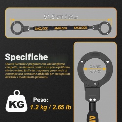 Antifurt / Lacăt tip Cătușă pentru Trotinetă Electrică și Bicicletă AMZLOCK, Lungime 90 cm, Greutate 1.2 kg, Oțel aliat, Închidere Automată One-Touch, Include 3 Chei, Negru - Img 5