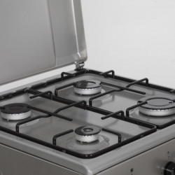 Aragaz pe gaz Heinner HFSC-SME50SL, 50X50 cm, 4 arzatoare, suport email, capac metalic, dispozitiv de siguranta plita si cuptor, usa cuptor cu geam dublu, duze GPL incluse, tava si gratar cromat, culoare Argintiu - Img 4