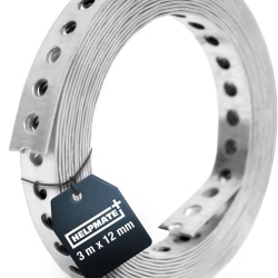 Bandă Perforată de Montaj HELPMATE 3 m x 12 mm x 0.8 mm, Oțel Galvanizat Sendzimir, Chingă Metalică Flexibilă pentru Fixare Cabluri, Țevi, Grinzi și Lucrări de Construcție/DIY, Argintiu