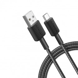 Cablu alimentare si date Anker, USB-A (T) la USB Type-C (T), 1.8m rata transfer 480 Mbps, invelis nylon, braided, Negru, "A81H6G11"