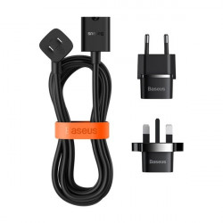 Cablu Baseus PowerCombo/prelungitor cu mini-priza de alimentare 1m negru (adaptor de alimentare UE si Marea Britanie) (PSMN000301)