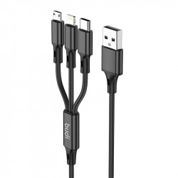 Cablu Budi 3in1 USB la USB-C / Lightning / Micro USB 1m (negru)
