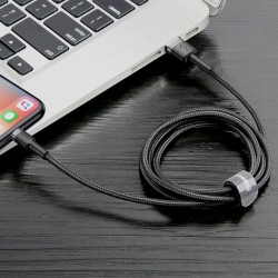 Cablu Lightning pentru iPhone, QC3.0 , 2.4A , 0.5M, BASEUS Cafule Durable Nylon, negru + gri - Img 7