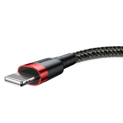 Cablu Lightning pentru iPhone, QC3.0 , 2.4A , 1M, BASEUS Cafule Durable Nylon, negru+rosu - Img 2