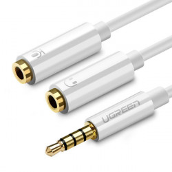 Cablu Ugreen splitter casti mini mufa 3,5 mm - 2 x mini mufa 3,5 mm (2 x iesire stereo) 20 cm alb (AV134)