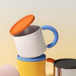 Cana de cafea din otel inoxidabil 320ml Chako Lab perete dublu cu vid cu capac din silicon si maner din cauciuc antiderapant, - Img 6