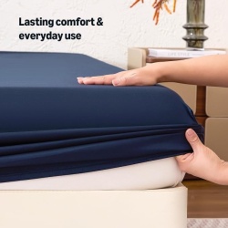 Cearșaf de pat Typec Home cu elastic King (180x200 cm), buzunar adânc 35 cm, microfibră moale și respirabilă, rezistent și fără șifonare, Albastru Marin - Img 6