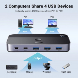 Comutator Ugreen CM662 USB 3.0 Comutator 2-in-4 + 2x cablu USB-A - negru - Img 7