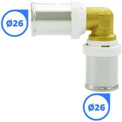 Cot Egal la 90° pentru Țeavă Multistrat (PEX-AL) Ø 26 mm SOMATHERM FOR YOU, Fiting Presare Multi-Profil Compatibil Falcă TH, H și U, Manșon Inox cu Fereastră de Control, Inel PTFE Anti-Coroziune Galvanică - Img 2