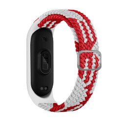 Curea de schimb din material textil pentru Xiaomi Mi Band 6 / 5 / 4 / 3 din stofa impletita alb-rosu