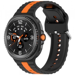 Curea Techsuit W078 pentru Samsung Galaxy Watch 8 Classic / Watch8 44mm / Watch 8 40mm, Neagra Portocalie