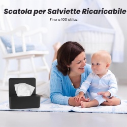 Cutie Dozator pentru Șervețele Umede cu Capac, Recipient Reîncărcabil Antipraf și Etanș, Picioare Antiderapante, pentru Baie, Birou și Mașină, 18.5 x 12 x 7.3 cm, Negru - Img 3