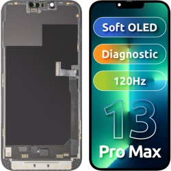 Display cu Touchscreen MP compatibil cu Apple iPhone 13 Pro Max, cu Rama, Versiune Soft OLED FHD 120Hz Diagnostic, Negru, Swap