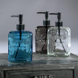 Dozator Reîncărcabil de Săpun Lichid din Sticlă Masivă 550 ml, Formă Cubică cu Muchii Verticale, Pompă Neagră Mată, Inscripție Pure Soap, pentru Baie și Bucătărie - Img 3