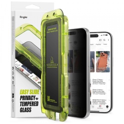 Folie de protectie Ecran Privacy Ringke Easy Slide pentru Apple iPhone 18 Pro Max, Sticla Securizata, Full Glue, Set 2 bucati