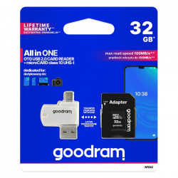 Goodram All in one 32GB micro SD HC UHS-I class 10 card de memorie, adaptor SD, cititor de carduri OTG micro SD (USB, micro USB) (M1A4-0160R12)
