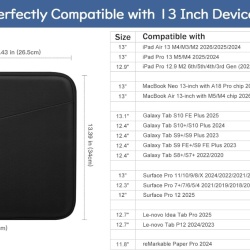 Husă de Protecție Slim 13 Inch pentru Tabletă și Laptop, Buzunare Multi-Compartiment, Material Rezistent la Stropire, Compatibilă iPad Pro 13"/12.9", Galaxy Tab S10+/S9+, Surface Pro și reMarkable, Negru - Img 7