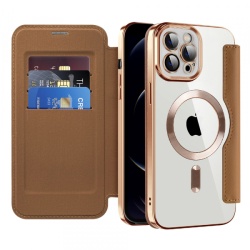 Husa MagSafe pentru Apple iPhone 12 Pro, Techsuit, SmartMag Book, Maro