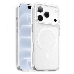 Husa MagSafe pentru Apple iPhone 18 Pro / 17 Pro, Blueo, Crystal Pro Anti-Drop Glitter, Transparenta