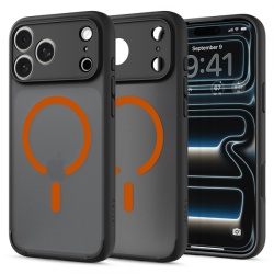 Husa MagSafe pentru Apple iPhone 18 Pro / 17 Pro, Spigen, Ultra Hybrid, Neagra Portocalie Satinata ACS12162