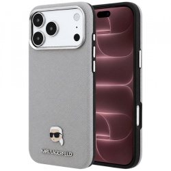 Husa MagSafe pentru Apple iPhone 18 Pro Max / 17 Pro Max, Karl Lagerfeld, Grained Karl Head's Metal, Gri