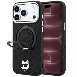 Husa MagSafe pentru Apple iPhone 18 Pro Max / 17 Pro Max, Karl Lagerfeld, Ring Stand 360 Choupette Pin, Neagra