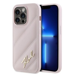 Husa pentru Apple iPhone 14 Pro Max, Karl Lagerfeld, Diagonal Quilted Script, Roz