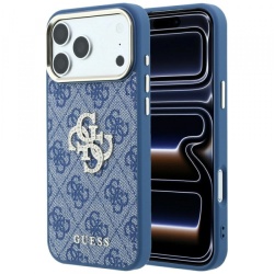 Husa pentru Apple iPhone 18 Pro / 17 Pro, Guess, 4G Big Strass Logo, Albastra