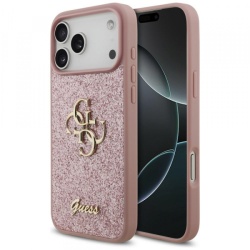 Husa pentru Apple iPhone 18 Pro Max / 17 Pro Max, Guess, Fixed Glitter Big 4G, Roz