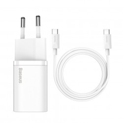 Incarcator rapid Baseus Super Si 1C 25W cu cablu USB-C pentru USB-C 1m (alb)