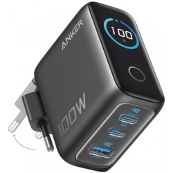 Incarcator Retea Cu Cablu USB-C Anker Smart Display, 100W, 5A, 1 x USB-A - 2 x USB-C, Gri B121BGZ1
