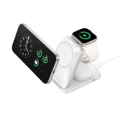 Incarcator Wireless Anker Prime 3-in-1, AirCool Qi 2.2, 25W, MagGo, Pliabil, Alb