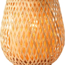 Lampă de Masă Small Boho din Bambus Împletit Manual, Bază din Lemn, Soclu E27, Veioză Decorativă pentru Dormitor și Living, 25 cm