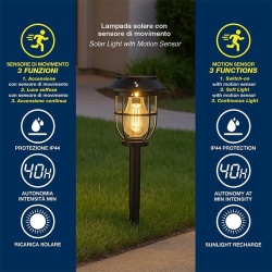 Lampă Solară de Gradină cu Senzor de Mișcare BEPER P207ILO106, 3 Moduri de Iluminare, cu Țăruș de Fixare și Mâner, Certificare IP44, Negru - Img 10