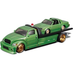 MAISTO DESIGN ELITE TRANSPORT SET CAMION CU RAMPA MAISTO FLATBED SI MASINUTA BUICK REGAL T TYPE 1987 SCARA 1 LA 64 - Img 2