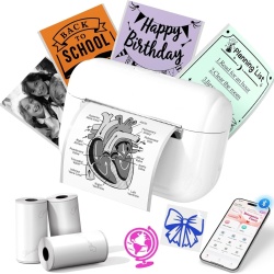 Mini Imprimantă Termică Portabilă Memoking Q02E pentru Autocolante și Notițe, Conectivitate Bluetooth, Funcții AI, Compatibilă cu Hârtie Termică și Stickere Color/Transparente, Ideală pentru Școală, Birou și DIY