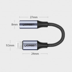 Mini jack 3,5 mm Ugreen - cablu adaptor Lightning MFI (Made For iPhone) 10 cm negru (US211 30756) - Img 2