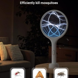 Paletă electrică anti-insecte și țânțari 4000V, mod dublu de funcționare (manual și lampă UV), reîncărcabilă USB, plasă de protecție pe 3 straturi, Alb - Img 3