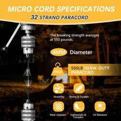 Paracord Negru Romon 4 mm, Coardă de Supraviețuire Tip 550 din Nailon cu 7 Fire Interioare, Rezistență 250 kg, Rolă 50 m, Ideal pentru Camping și Drumeții - Img 7