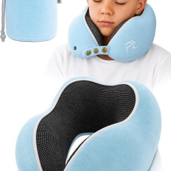 Perna de calatorie pentru copii FLOWZOOM Comfy, spuma cu memorie, husa moale detasabila si lavabila, pentru masina si avion, varsta 6+ ani, marimea M, Albastru - Img 2