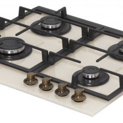 Plita incorporabila Fram FBH-S4IWF-GRBG, Gaz, 4 arzatoare, Aprindere electrica, Gratar fonta, Duze GPL incluse, 60 cm, Sticla bej - Img 2