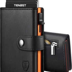 Portofel Bărbați Ultra-Subțire TENBST Luxury, Suport Carduri Pop-Up cu Protecție RFID Anti-Furt, Buzunar Monede și Compartiment Bancnote, Portcard Elegant Minimalist