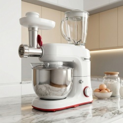 Robot de bucatarie Heinner HPM-1000WH, 1000W, miscare planetara, accesoriu masina de tocat si blender, bol 5.5 L, 10 viteze + pulse, Alb - Img 6