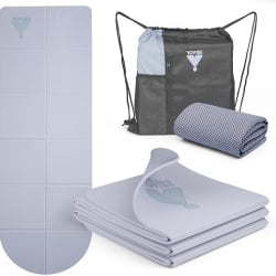 Saltea yoga și pilates profesională antialunecare YoVibe, 183 x 60 cm, pliabilă și impermeabilă, include prosop fitness și geantă de transport