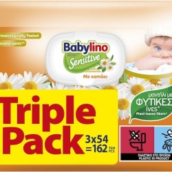 Șervețele Umede pentru Bebeluși fără Alcool & Parabeni 3x54buc Babylino Sensitive cu musetel