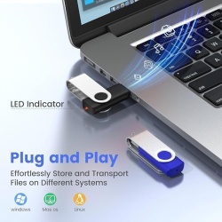 Set 10 stick-uri de memorie USB 2.0 de 2GB, memorie flash portabilă cu șnururi de gât incluse, carcasă pivotantă metalică 360°, Negru - Img 6