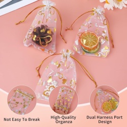 Set 100 Săculeți din Organza Transparentă cu Inimioare Aurii, Șnur Textil, 10 x 15 cm (4x6 Inch), pentru Mărturii Nuntă, Botez, Bijuterii, Cadouri și Cosmetice - Img 4