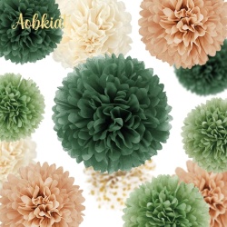 Set 15 Decorațiuni pentru Petrecere , Flori din Hârtie de TissU și Ghirlande cu Buline, Tematică Verde Smarald, Auriu și Maro, Pentru Baby Shower, Nuntă și Aniversări - Img 6