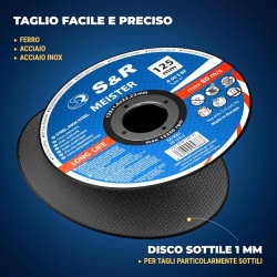 Set 15 Discuri Debitare Metal și Inox S&R 125 mm, Ultra-Subțiri 1.0 mm, Alezaj 22.23 mm, Ranforsare Dublă Fibră de Sticlă, pentru Polizor Unghiular - Img 6